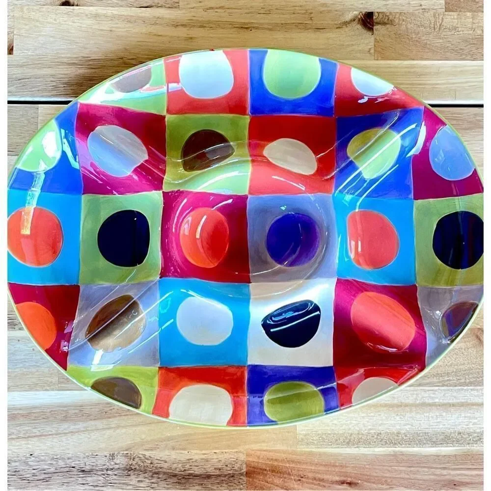 NWT Colorful Pier1 Urban Dot 5 Divided Oval Relish Chip Dip Serving Tray Platter
